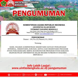 Read more about the article PENGUMUMAN PENJARINGAN DI LINGKUNGAN UIN BENGKULU