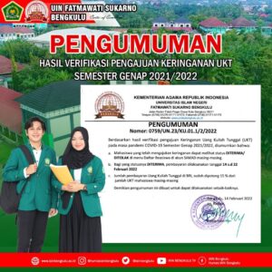 Read more about the article Pengumuman Hasil Verifikasi pengajuan keringanan UKT