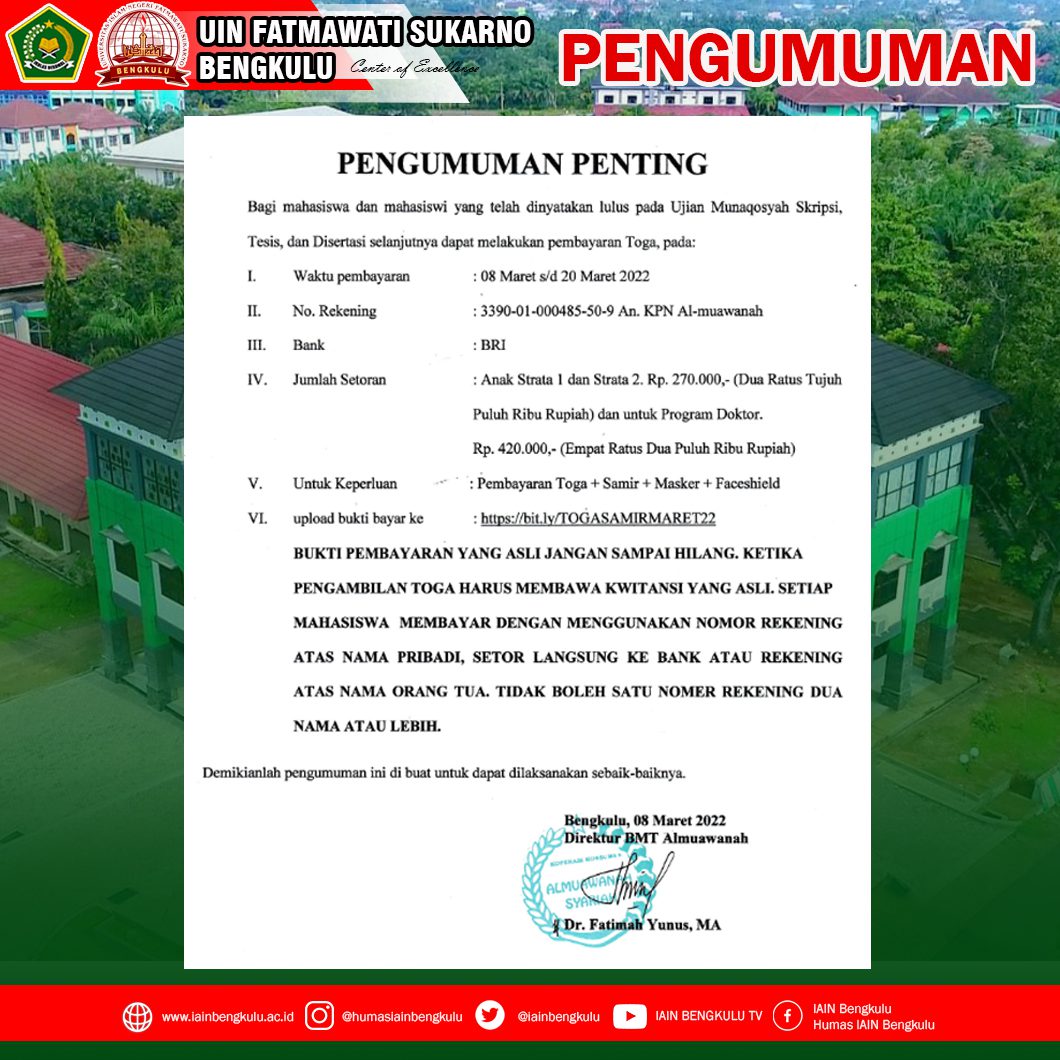 Read more about the article Pengumuman Pembayaran Toga Wisuda