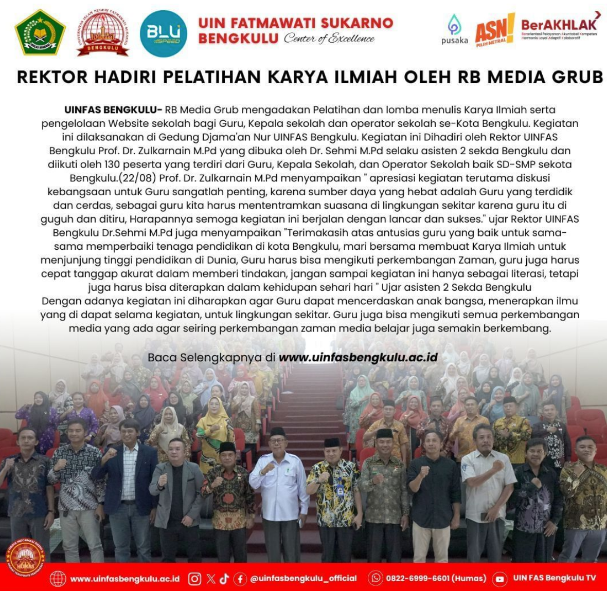 Read more about the article REKTOR HADIRI PELATIHAN KARYA ILMIAH OLEH RB MEDIA GRUB