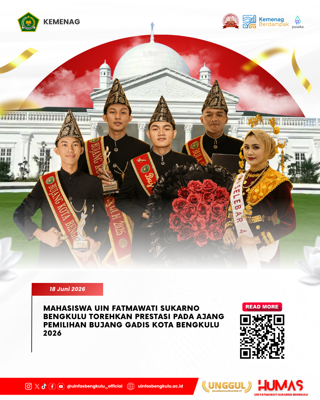 Read more about the article Mahasiswa UIN Fatmawati Sukarno Bengkulu Torehkan Prestasi pada Ajang Pemilihan Bujang Gadis Kota Bengkulu 2026