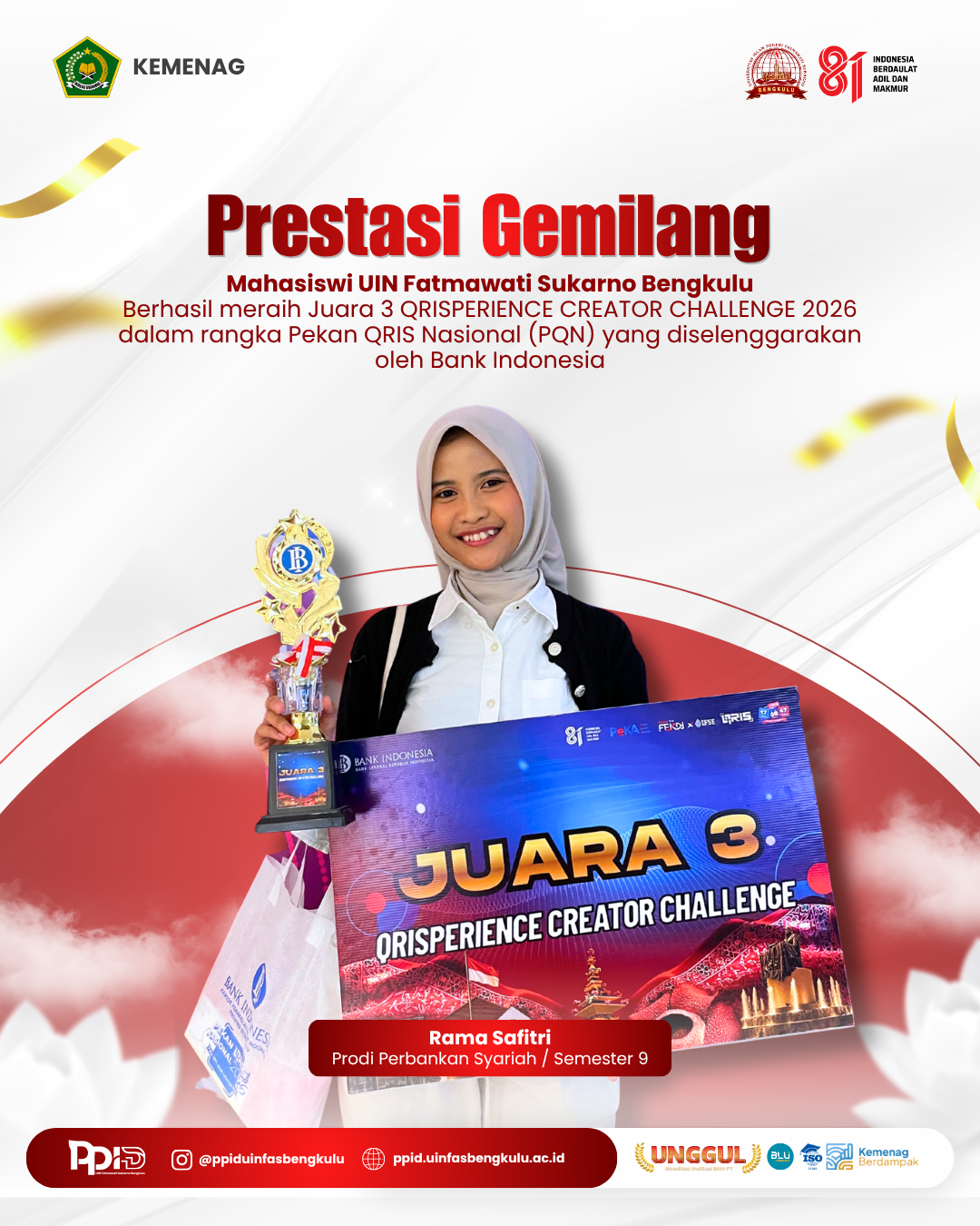 You are currently viewing Mahasiswi UIN Fatmawati Sukarno Bengkulu Raih Juara 3 QRISPERIENCE Creator Challenge 2026